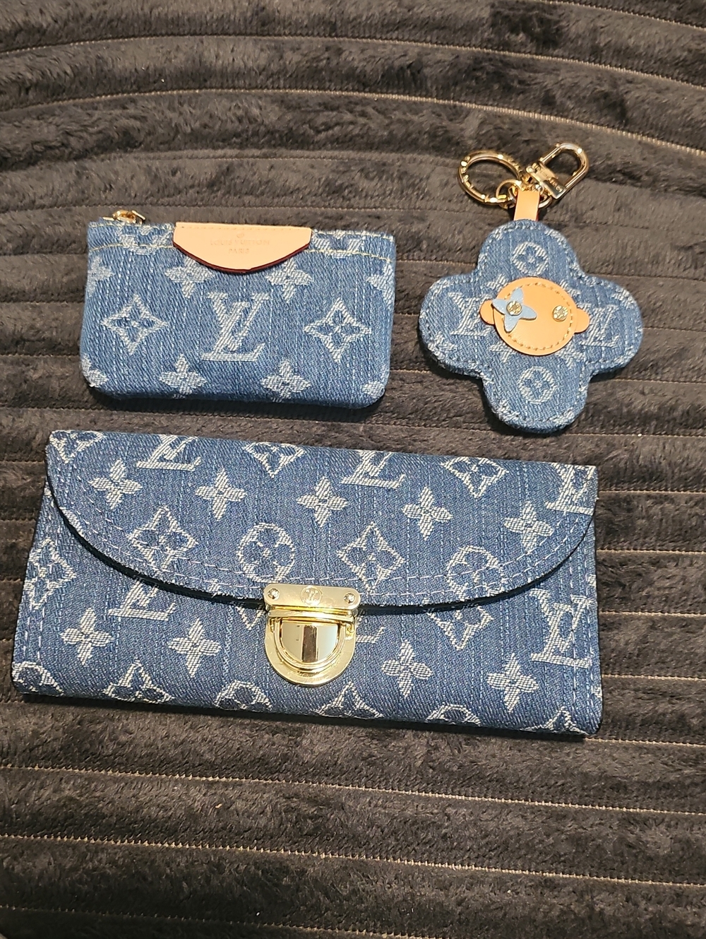 Blue & White Denim Monogram Wallet Set ...New